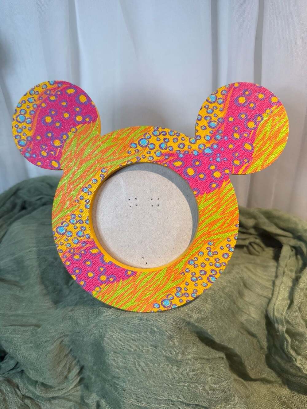 Disney Parks Mickey Mouse Ear-Shaped Neon Pattern Photo Frame